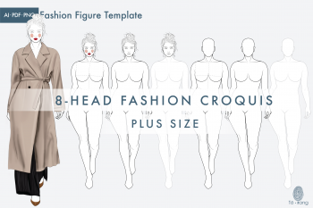 Female Plus Size Catwalk Model Fashion Croquis, 8-Head Fashion Figure - Image 2