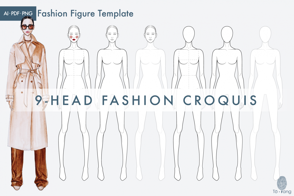 Female Fashion Figure Template – 9 Heads Fashion Croquis - Standing Pose - Image 2