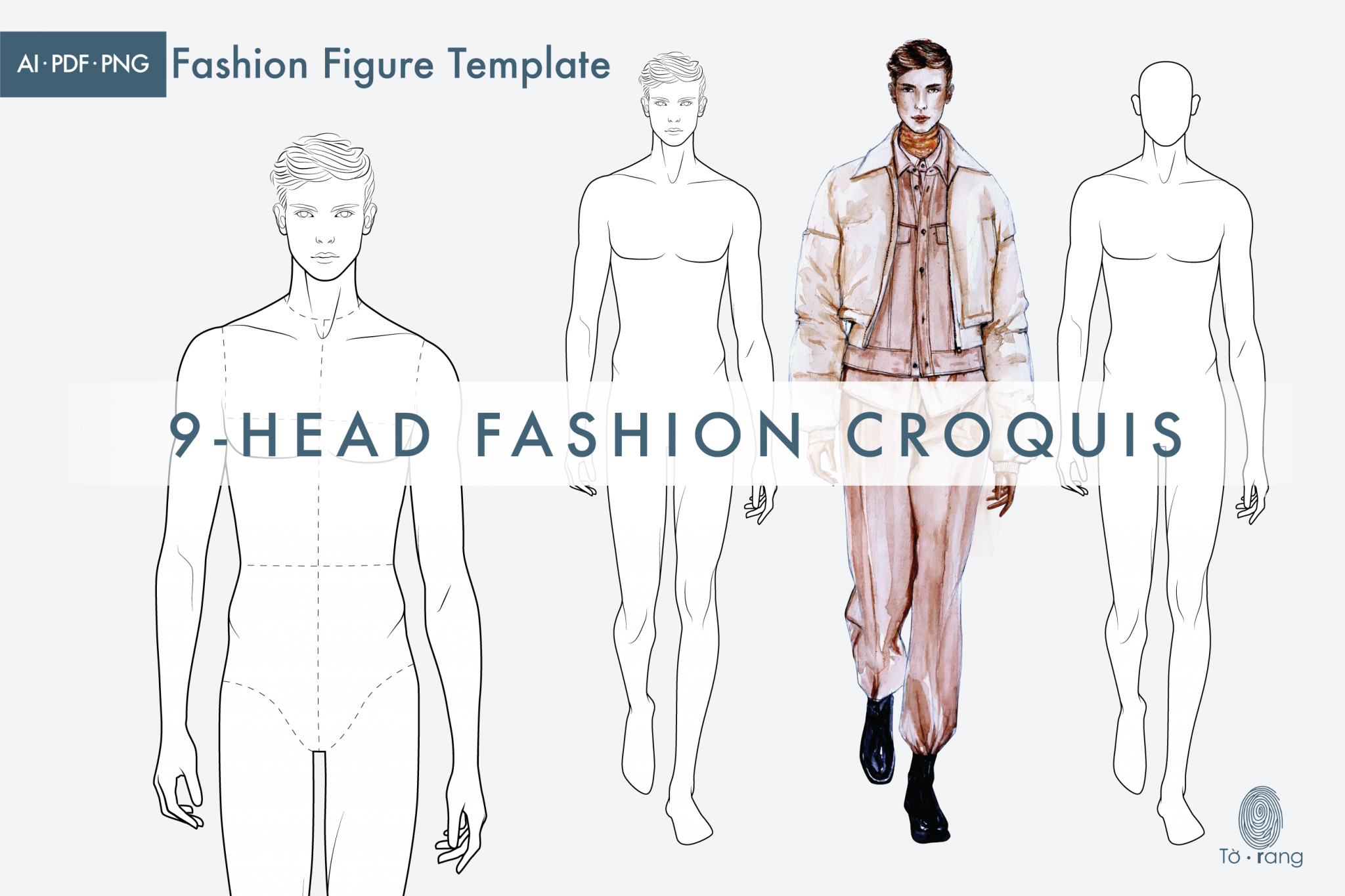 Male Croquis for Fashion Illustration, 9Head Fashion Figure Template