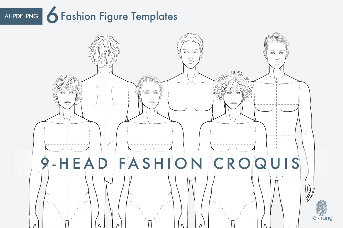 Male Standing Pose Croquis Bundle, Male Croquis for Fashion Illustration, 9-Head Fashion Figure Template - Image 3
