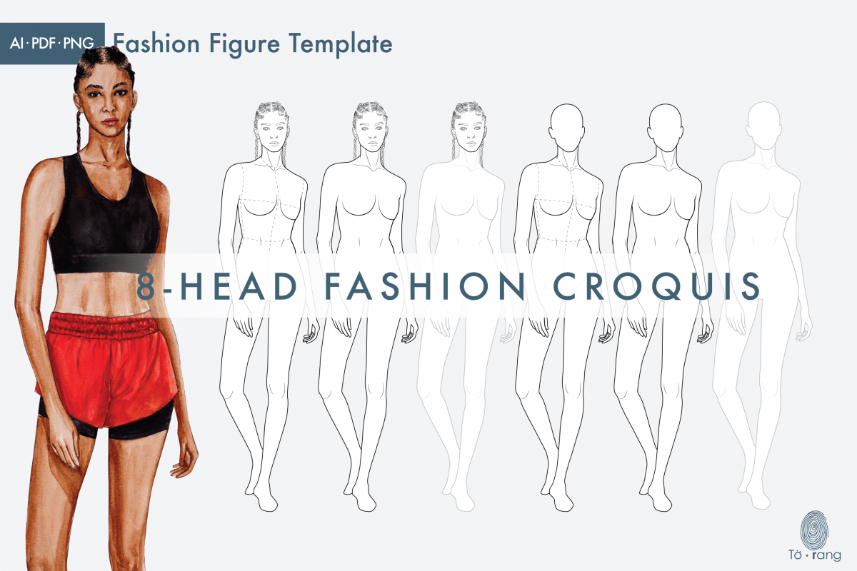 Female Fashion Figure Templates, Croquis Templates for Fashion Illustrations, 8 Head Fashion Croquis, Athletic Model Poses - Image 2
