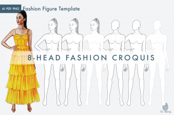 Female Fashion Figure Templates, Croquis Templates for Fashion Illustrations, 8 Head Fashion Croquis - Image 2
