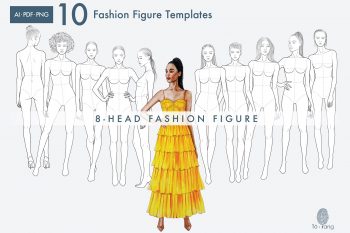 10 Female Fashion Croquis Templates, 8 Heads, Female Fashion Figure, Fashion Illustration, Croquis Vector