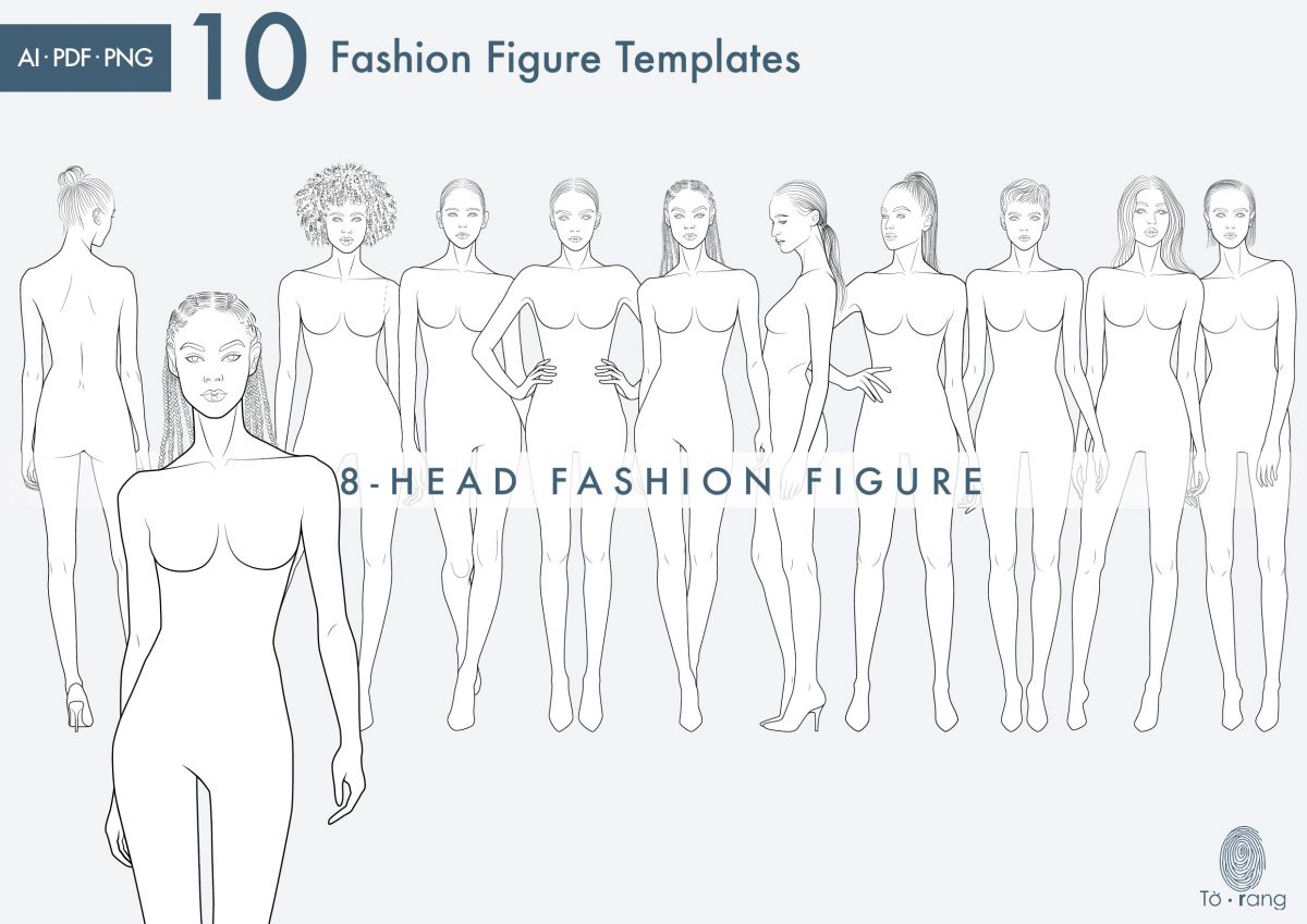 10 Female Fashion Croquis Templates, 8 Heads, Female Fashion Figure, Fashion Illustration, Croquis Vector - Image 2