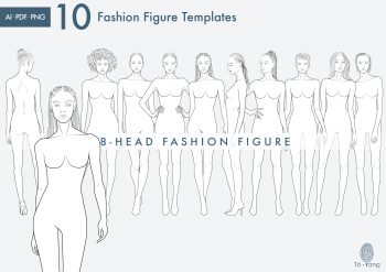 10 Female Fashion Croquis Templates, 8 Heads, Female Fashion Figure, Fashion Illustration, Croquis Vector - Image 2
