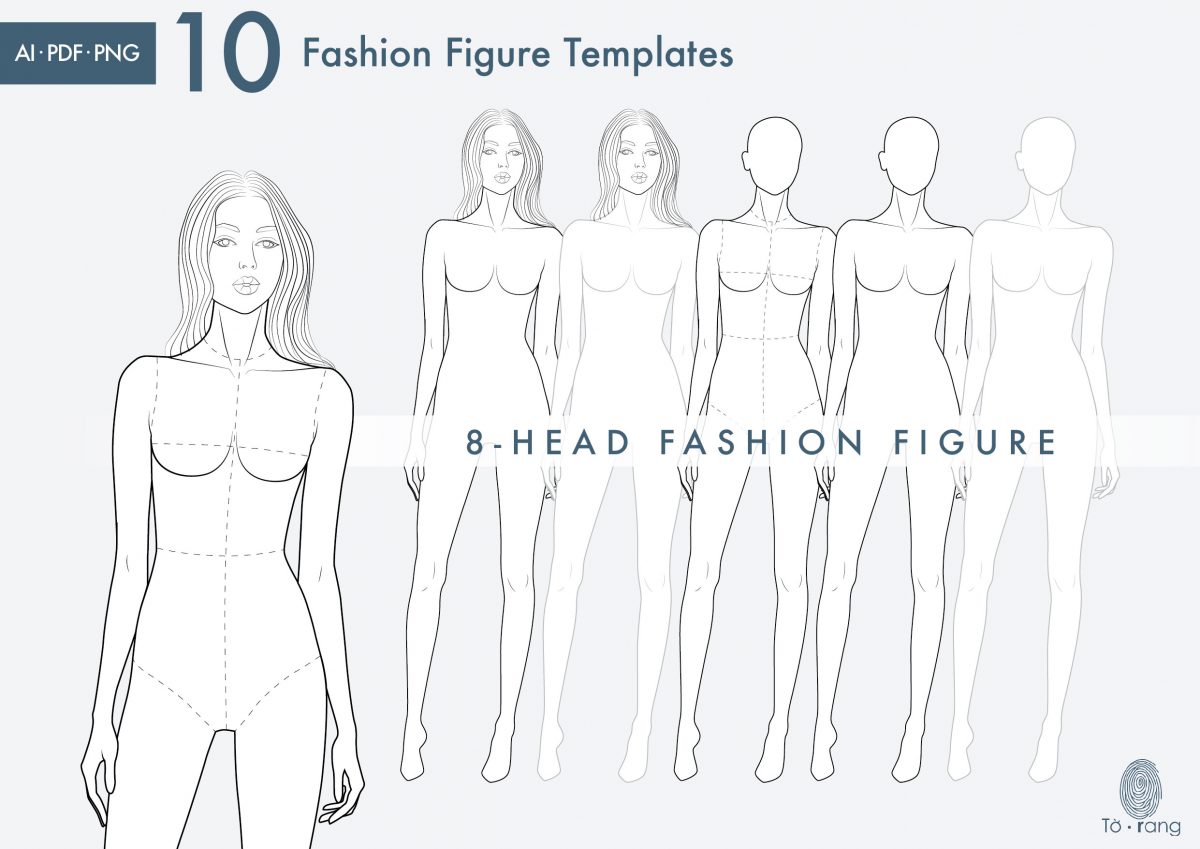 10 Female Fashion Croquis Templates, 8 Heads, Female Fashion Figure, Fashion Illustration, Croquis Vector - Image 8
