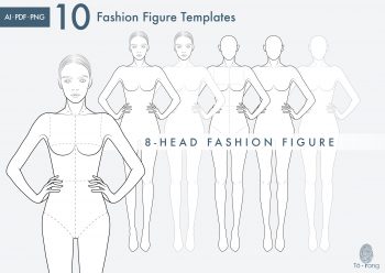 10 Female Fashion Croquis Templates, 8 Heads, Female Fashion Figure, Fashion Illustration, Croquis Vector - Image 4