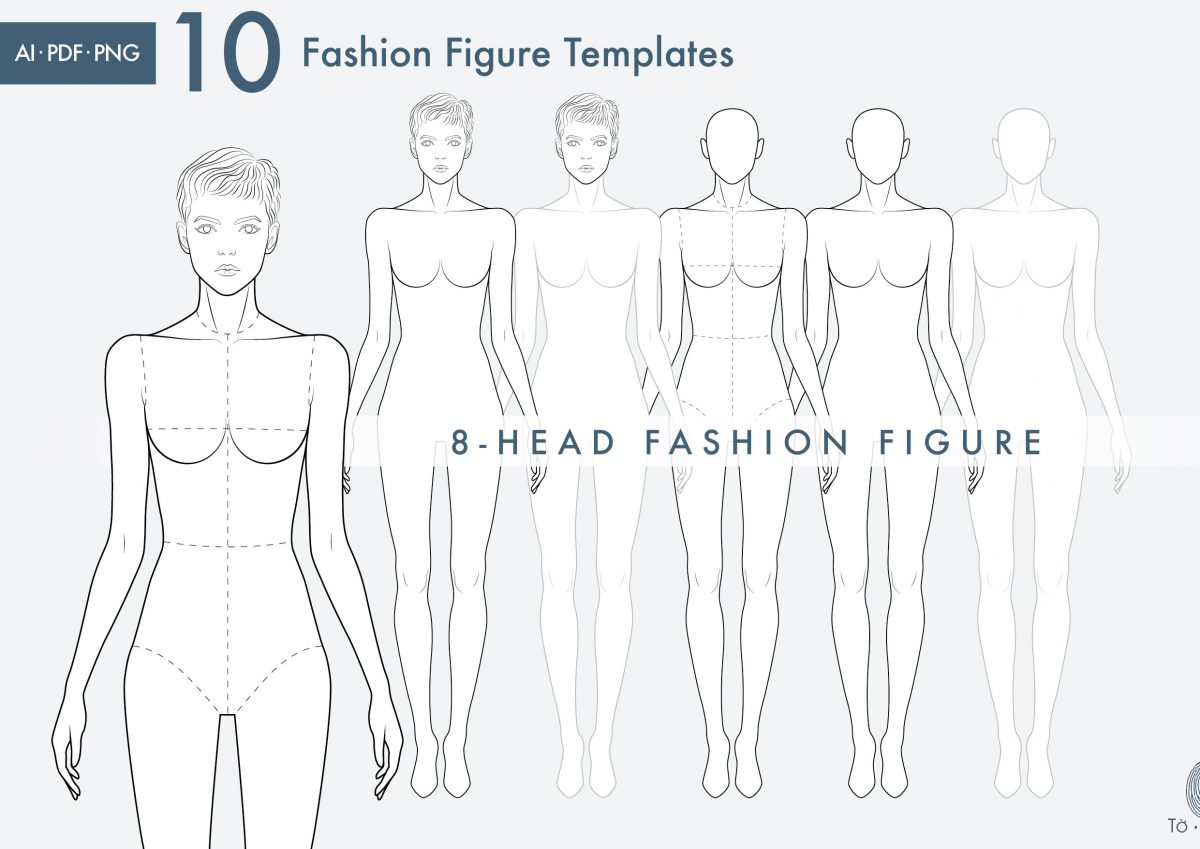 10 Female Fashion Croquis Templates, 8 Heads, Female Fashion Figure, Fashion Illustration, Croquis Vector - Image 5