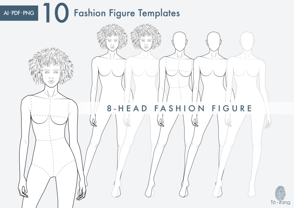 10 Female Fashion Croquis Templates, 8 Heads, Female Fashion Figure, Fashion Illustration, Croquis Vector - Image 6