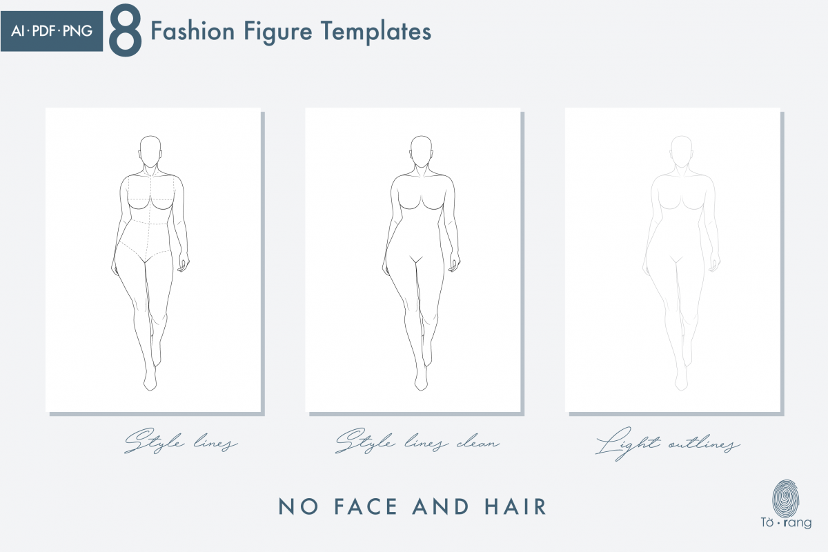 8 Female Plus Size Fashion Figure Templates, Curvy Croqui Templates, 8-Head Model Figures, Croquis Templates for Fashion Illustrations - Image 7