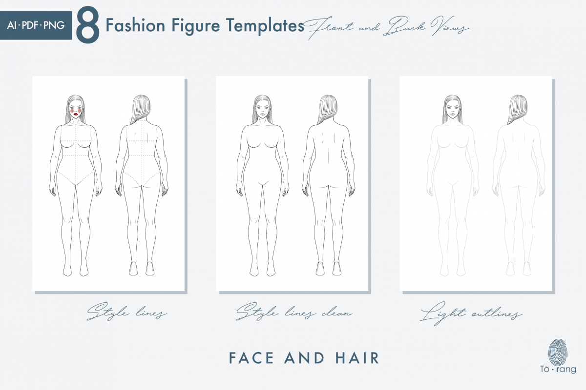 8 Female Plus Size Fashion Figure Templates, Curvy Croqui Templates, 8-Head Model Figures, Croquis Templates for Fashion Illustrations - Image 4