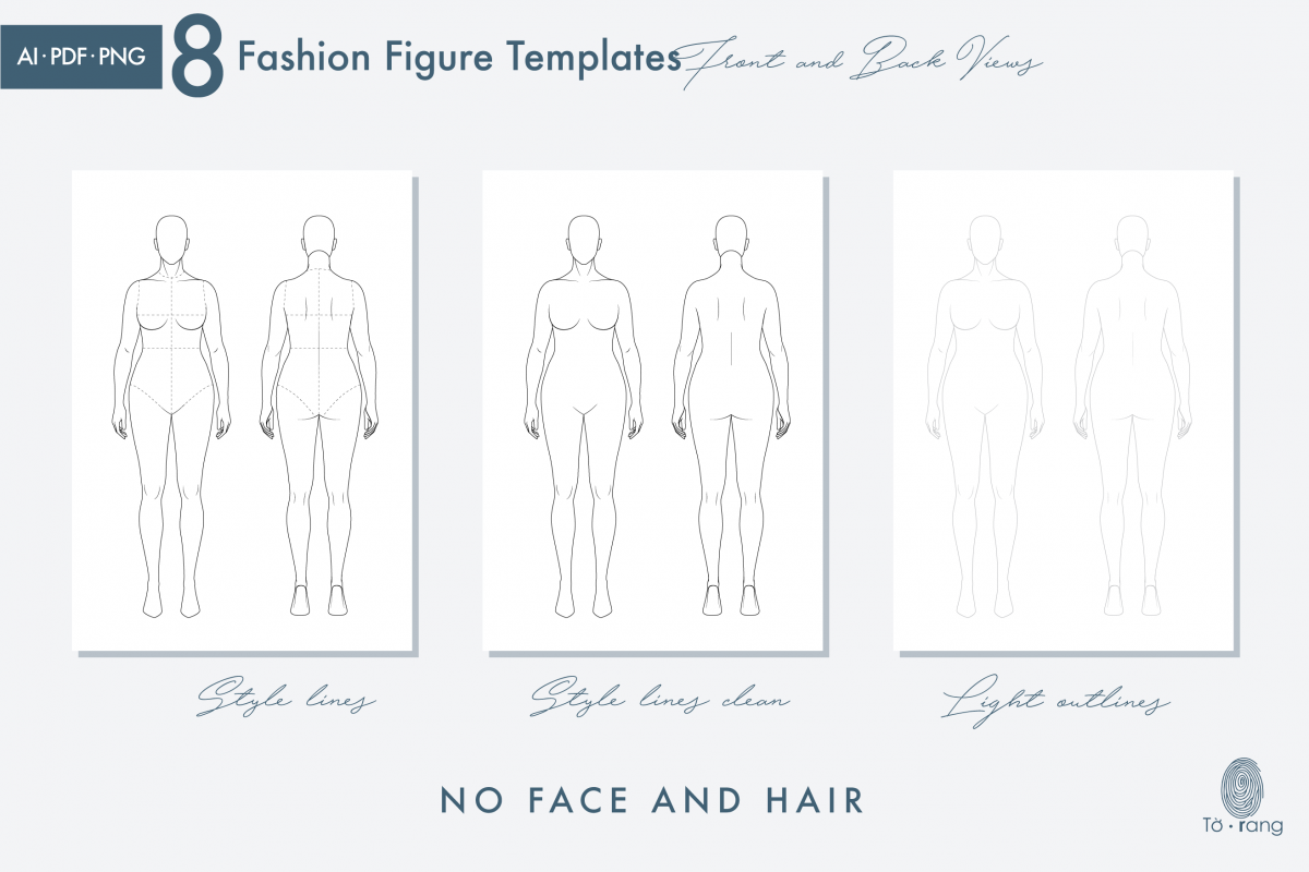8 Female Plus Size Fashion Figure Templates, Curvy Croqui Templates, 8-Head Model Figures, Croquis Templates for Fashion Illustrations - Image 5