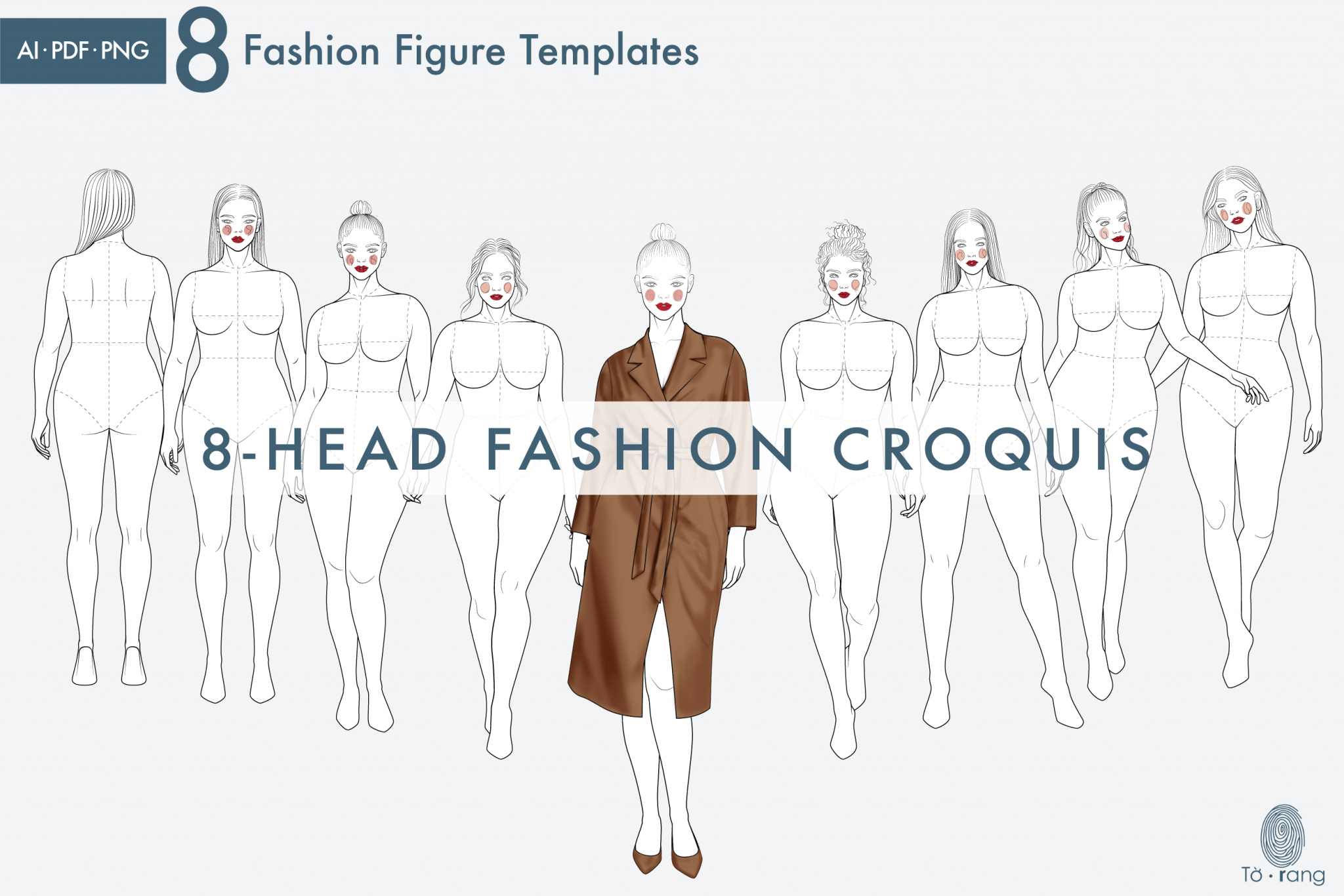 8 Female Plus Size Fashion Figure Templates, Curvy Croqui Templates, 8