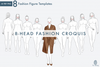 8 Female Plus Size Fashion Figure Templates, Curvy Croqui Templates, 8-Head Model Figures, Croquis Templates for Fashion Illustrations - Image 2