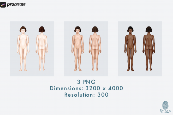 Kids (Girls) Fashion Figure Templates, 3 Different Colored Skin Tones, Children's Croquis, 7-Head Fashion Croquis, Front and Back Views - Image 4