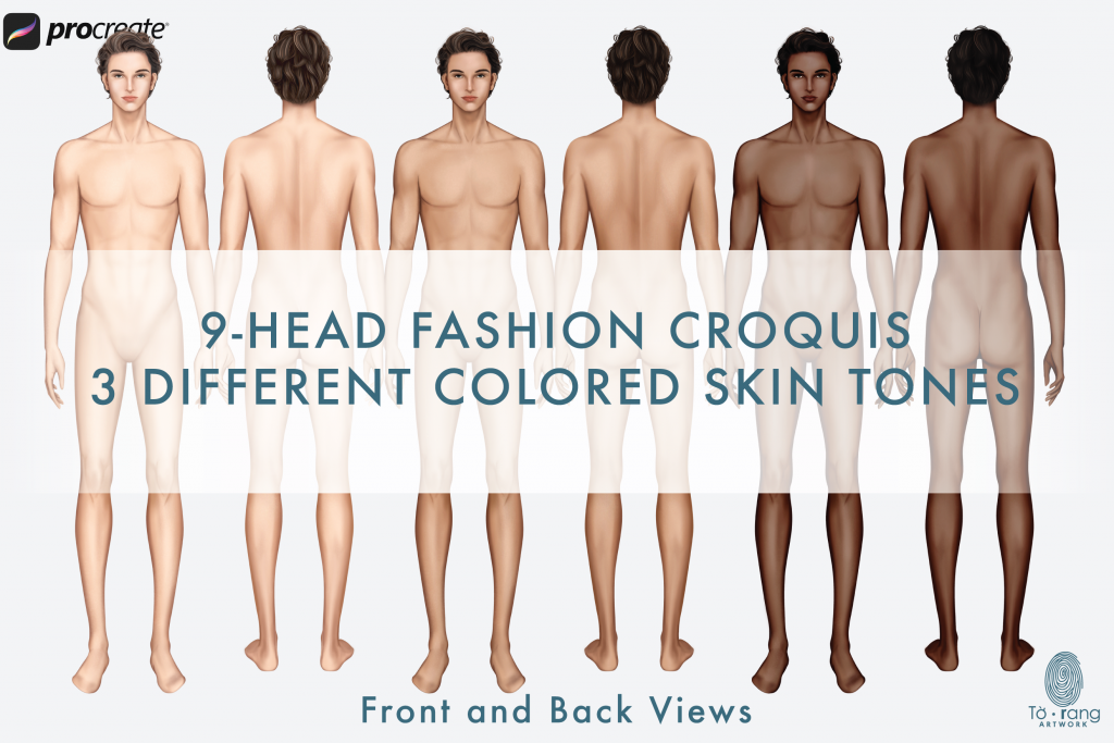 Body Color Tutorial Men Male Fashion Croquis Templates, Front and Back, 3 Different Colored ...