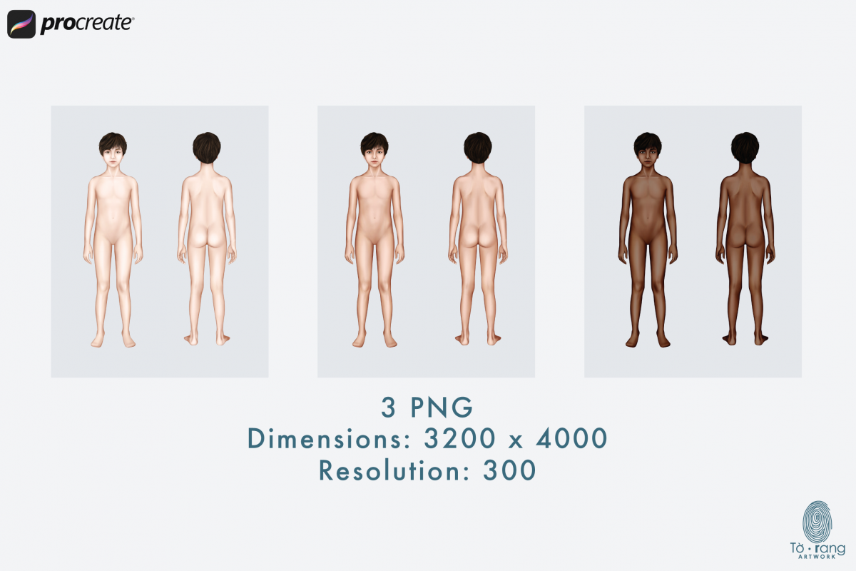 Kids (Boys) Fashion Figure Templates, 3 Different Colored Skin Tones, Children's Croquis, 7-Head Fashion Croquis, Front and Back Views - Image 4