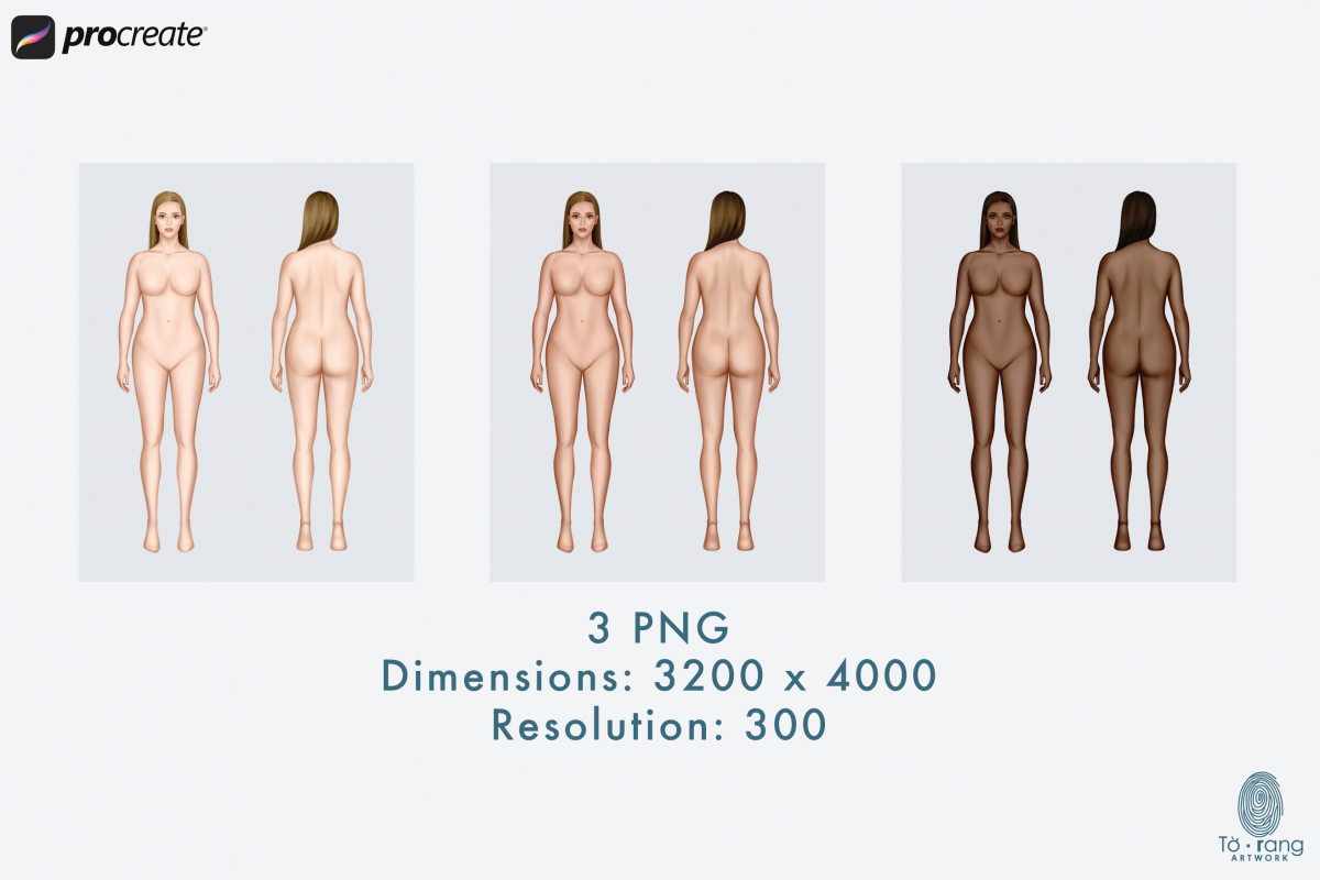 Plus Size Fashion Figure Templates, Curvy Croqui Templates, 3 Different Colored Skin Tones, 8-Head Fashion Croquis, Front and Back Views - Image 4