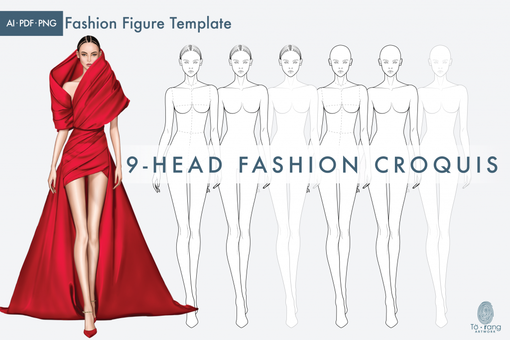 Female Fashion Croquis Template Runway Pose 9 Head Fashion Figure