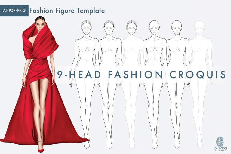 Female Fashion Croquis Template, Runway Pose, 9 Head Fashion Figure - Image 2