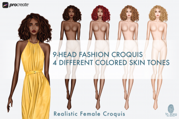 Female Fashion Figure Templates, Catwalk Model, 4 Different Colored Skin Tones, 9 Head Fashion Croquis - Image 2