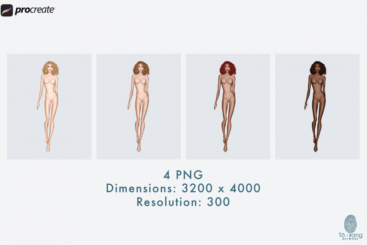 Female Fashion Figure Templates, Catwalk Model, 4 Different Colored Skin Tones, 9 Head Fashion Croquis - Image 4