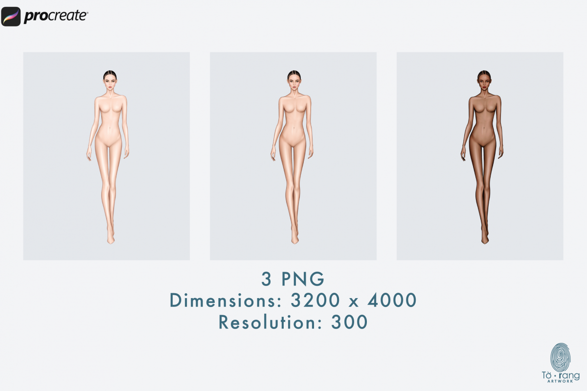Female Fashion Croquis Templates, Runway Pose, 3 Different Colored Skin Tones, 9 Head Fashion Figure - Image 4