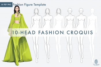 Female Fashion Croquis Templates, 10 Head Fashion Figure, Asian Model