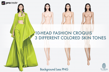 Female Fashion Croquis Templates, 10 Head Fashion Figure, Runway Pose, 3 Different Colored Skin Tones