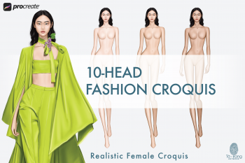 Female Fashion Croquis Templates, 10 Head Fashion Figure, Runway Pose, 3 Different Colored Skin Tones - Image 2