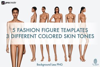 5 Female Fashion Croquis Templates - 3 Different Dark Skin Tones Color - 10 Head Fashion Figure