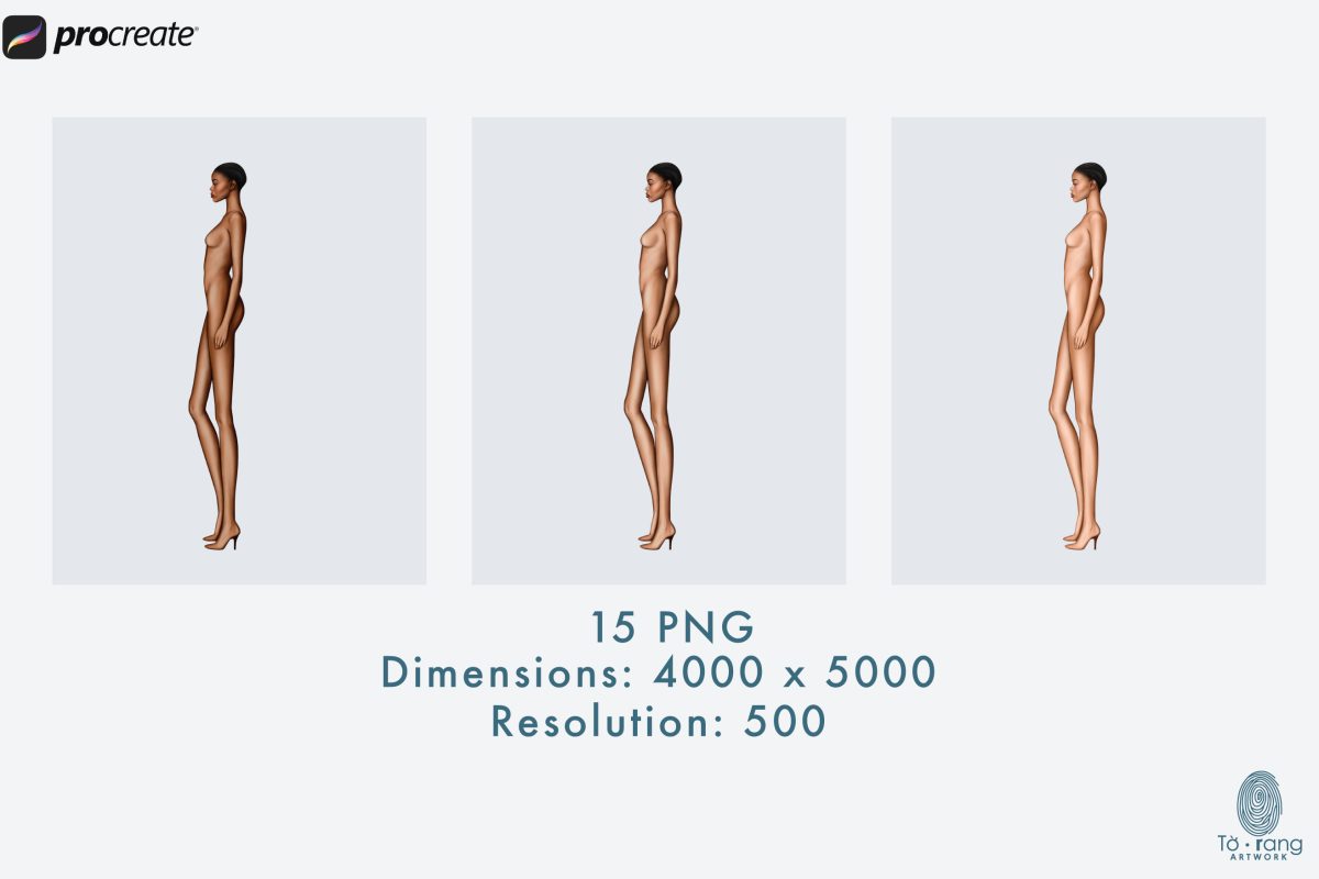 5 Female Fashion Croquis Templates - 3 Different Dark Skin Tones Color - 10 Head Fashion Figure - Image 4