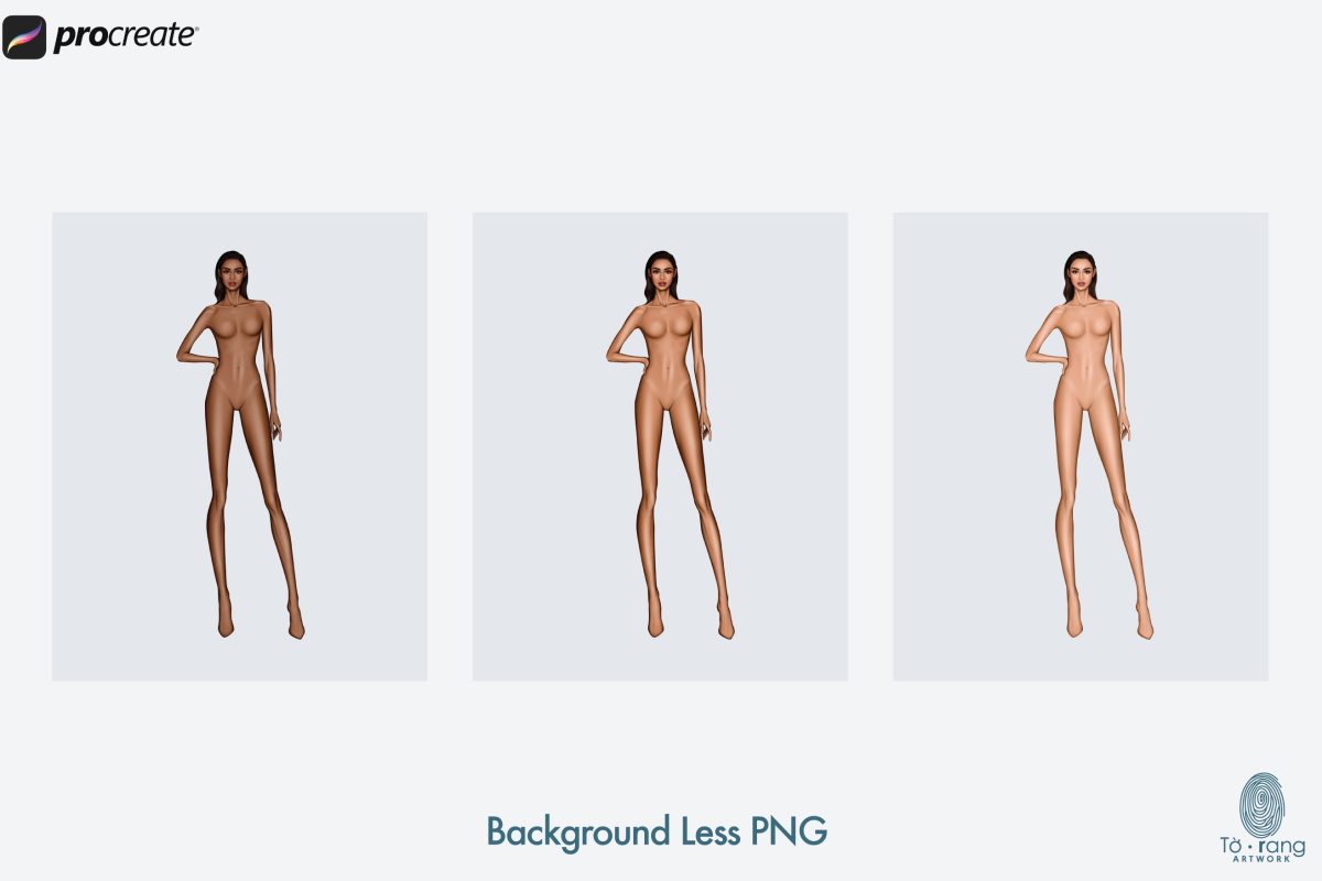 5 Female Fashion Croquis Templates - 3 Different Dark Skin Tones Color - 10 Head Fashion Figure - Image 5