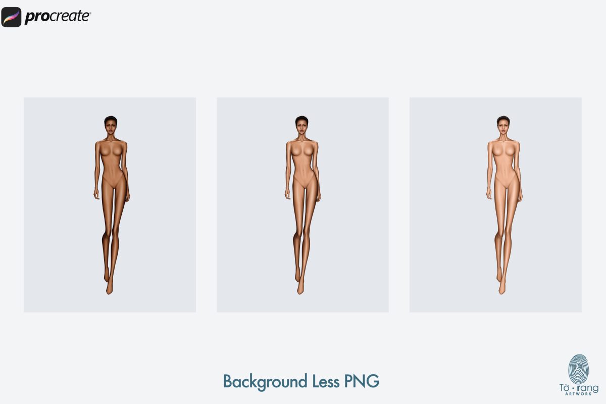 5 Female Fashion Croquis Templates - 3 Different Dark Skin Tones Color - 10 Head Fashion Figure - Image 6