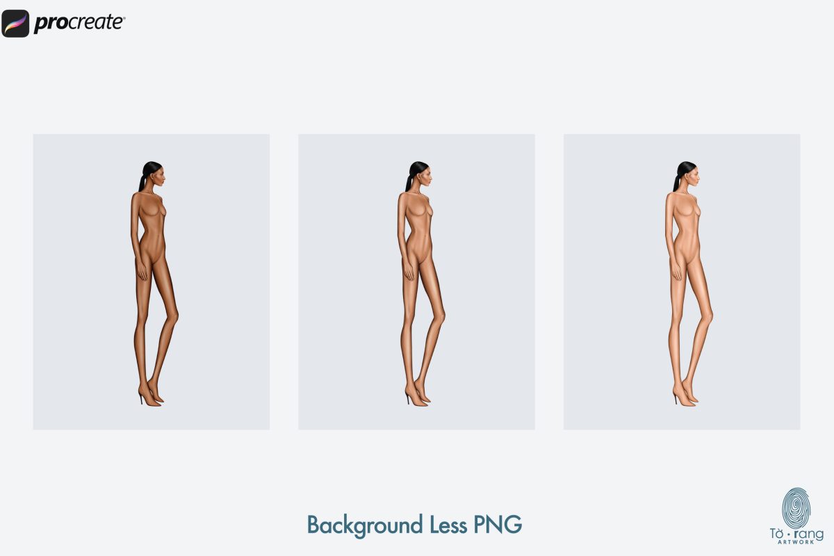 5 Female Fashion Croquis Templates - 3 Different Dark Skin Tones Color - 10 Head Fashion Figure - Image 7