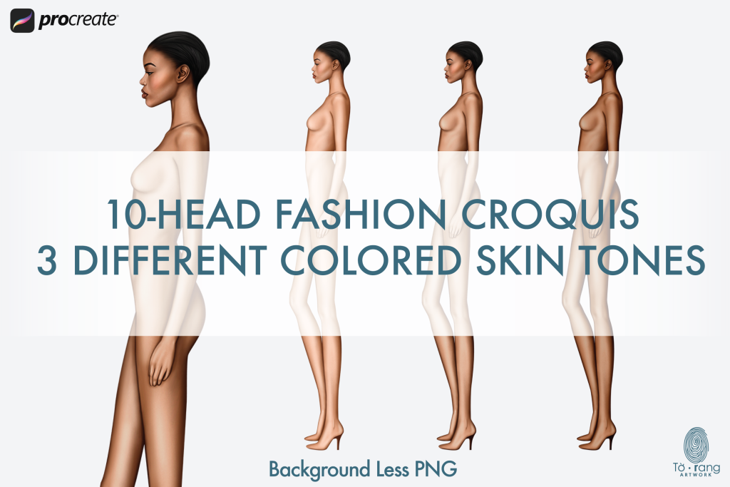 Female Fashion Croquis Templates, Side View, 10 Head Fashion Figure, 3 ...
