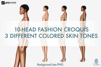 Female Fashion Croquis Templates, Side View, 10 Head Fashion Figure, 3 Different Dark Skin Tones Color