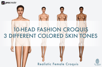 Female Fashion Croquis Templates, Runway Pose, 10 Head Fashion Figure, 3 Different Colored Skin Tones - Image 2