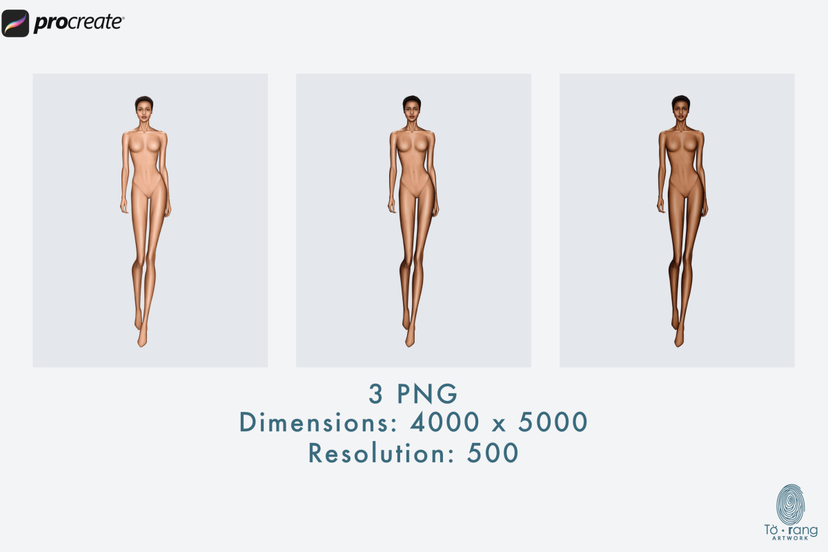 Female Fashion Croquis Templates, Runway Pose, 10 Head Fashion Figure, 3 Different Colored Skin Tones - Image 3
