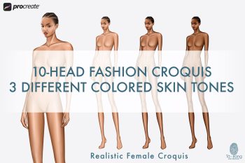 Female Fashion Croquis Templates, 3/4 View Pose, 10 Head Fashion Figure, 3 Different Dark Skin Tones Color - Image 2