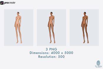 Female Fashion Croquis Templates, 3/4 View Pose, 10 Head Fashion Figure, 3 Different Dark Skin Tones Color - Image 3