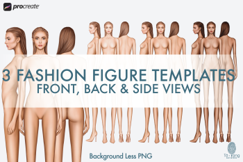 3 Female Fashion Croquis Templates - Front, Back and Side Views - 3 Different Dark Skin Tones Color - 10 Head Fashion Figure