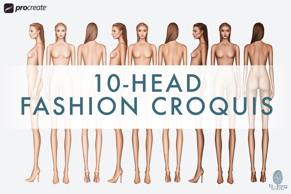 3 Female Fashion Croquis Templates - Front, Back and Side Views - 3 Different Dark Skin Tones Color - 10 Head Fashion Figure - Image 3