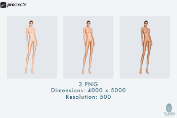 Female Fashion Figure Templates, 3/4 View Pose, 10 Head Fashion Figure, 3 Different Skin Tones Color - Image 3