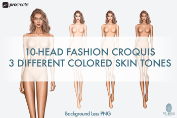 Female Fashion Croquis Templates, Curly Hair, Runway Pose, 10 Head Fashion Figure, 3 Different Colored Skin Tones - Image 2