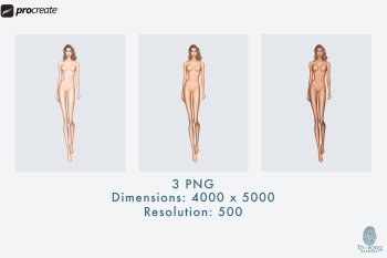 Female Fashion Croquis Templates, Curly Hair, Runway Pose, 10 Head Fashion Figure, 3 Different Colored Skin Tones - Image 3