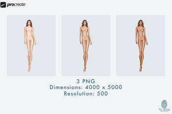 Female Fashion Croquis Templates, Curly Hair, Catwalk Pose, 10-Head Fashion Figure, 3 Different Colored Skin Tones - Image 3