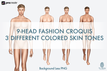 Male Fashion Croquis Templates, Runway Pose, 3 Different Colored Skin Tones, 9-Head Fashion Figure