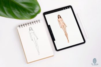 Female Fashion Croquis Templates, Curly Hair, Catwalk Pose, 10-Head Fashion Figure, 3 Different Colored Skin Tones - Image 4