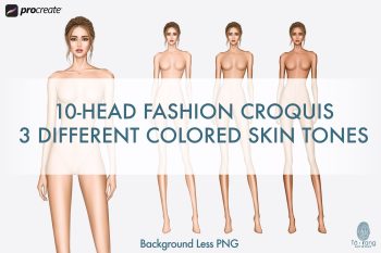 5 Female Fashion Croquis Templates - 10 Head Fashion Figure - Light, Medium, Tan Skin Tones Color - Image 8